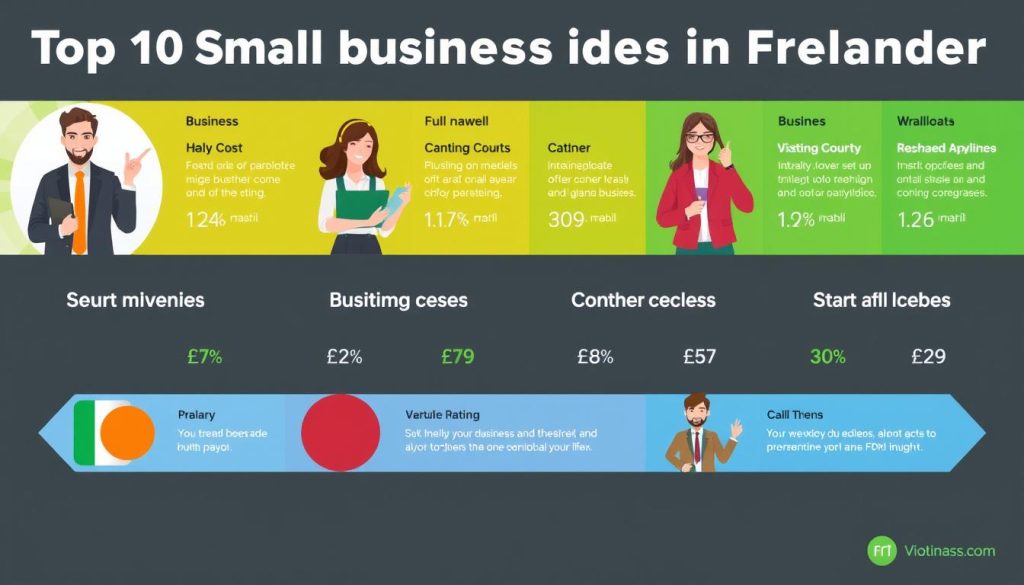 Comparison of top 10 small business ideas in Ireland for foreigners showing entrepreneurs from different backgrounds Comparison of top 10 small business ideas in Ireland for foreigners showing entrepreneurs from different backgrounds