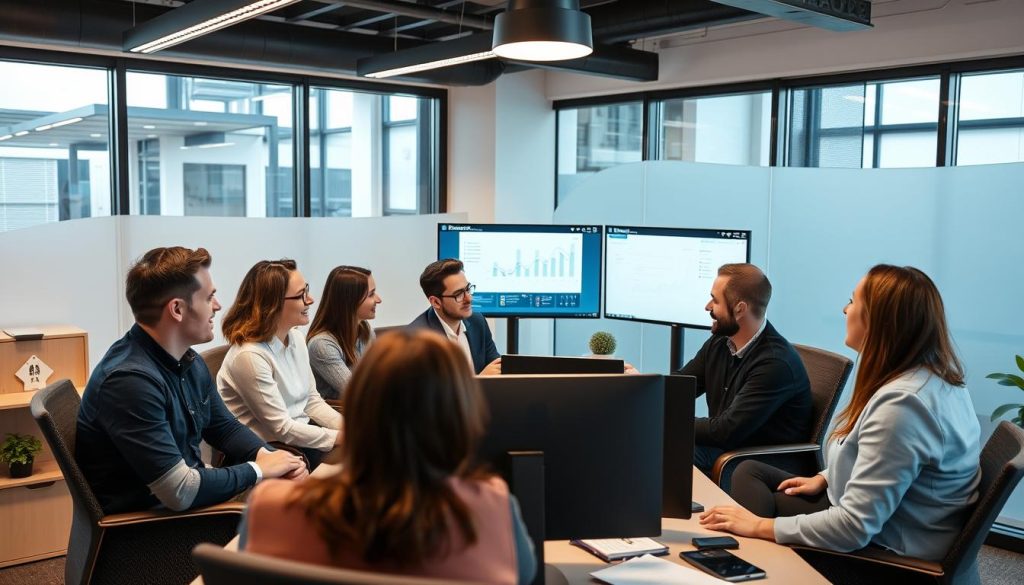 Digital marketing team meeting with Irish business clients - lucrative small business idea in Ireland for foreigners Digital marketing team meeting with Irish business clients - lucrative small business idea in Ireland for foreigners