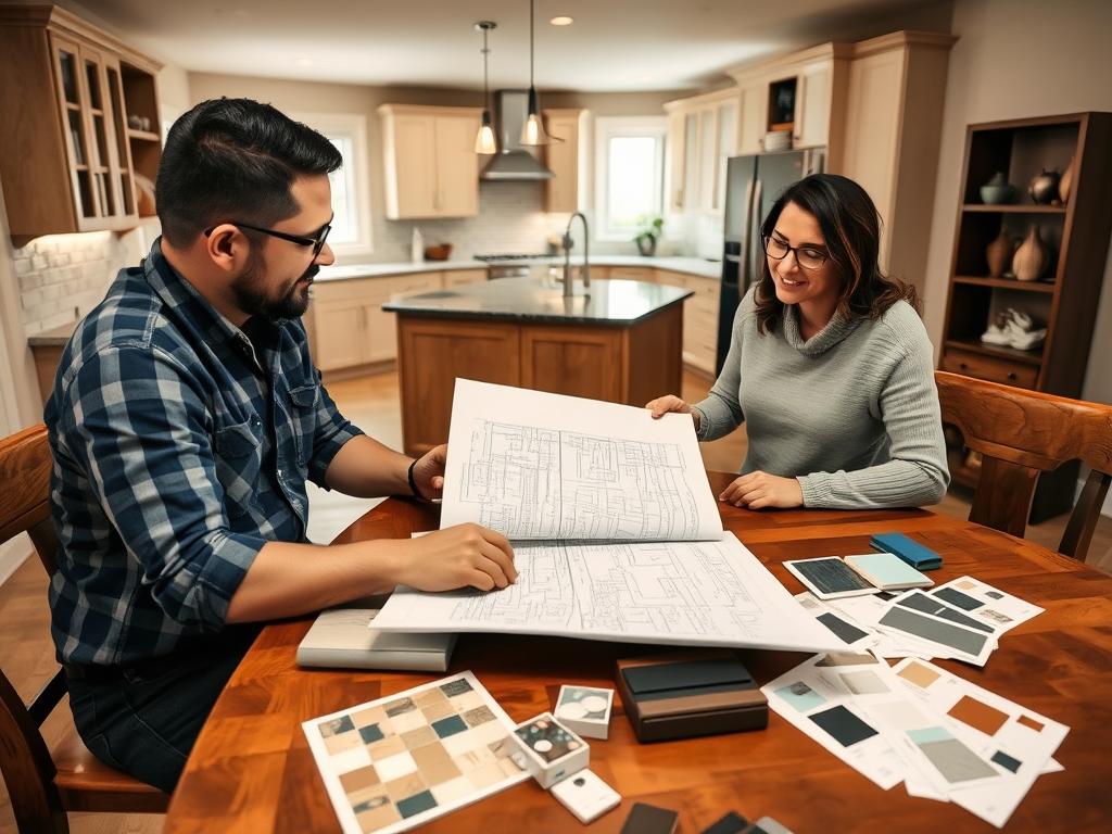 Home renovation contractor discussing kitchen remodel with clients in Dublin - established small business idea in Ireland for foreigners Home renovation contractor discussing kitchen remodel with clients in Dublin - established small business idea in Ireland for foreigners